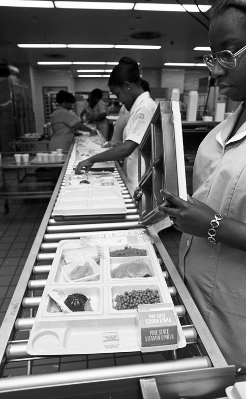 1974: Meal preparation at Wake Memorial Hospital.